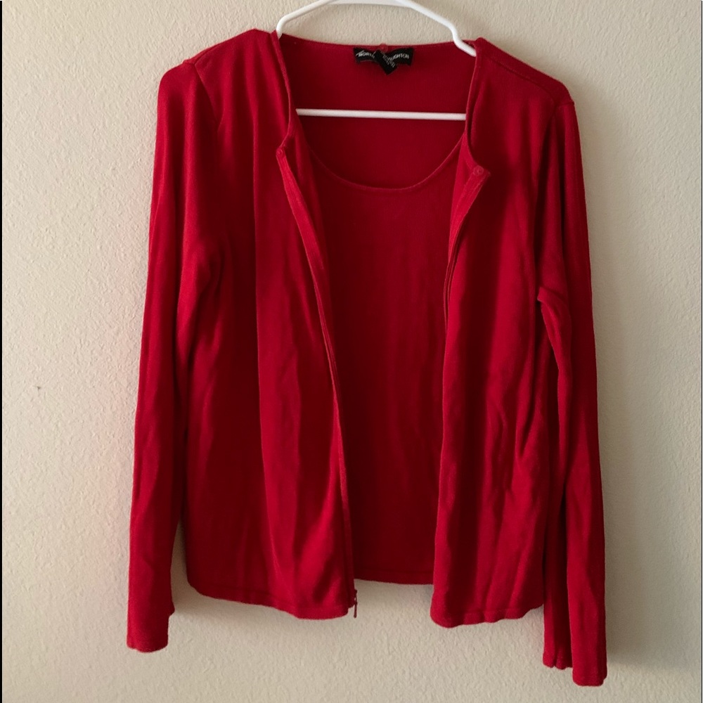 - Red cardigan zip up